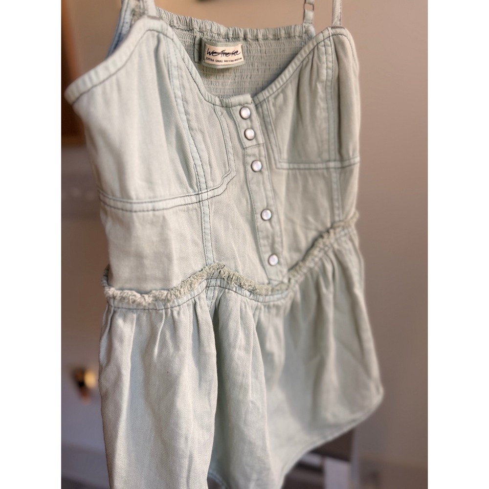 NWOT We The Free Denim Peplum Tank Top Smock‎ festival Light Wash Extra Small